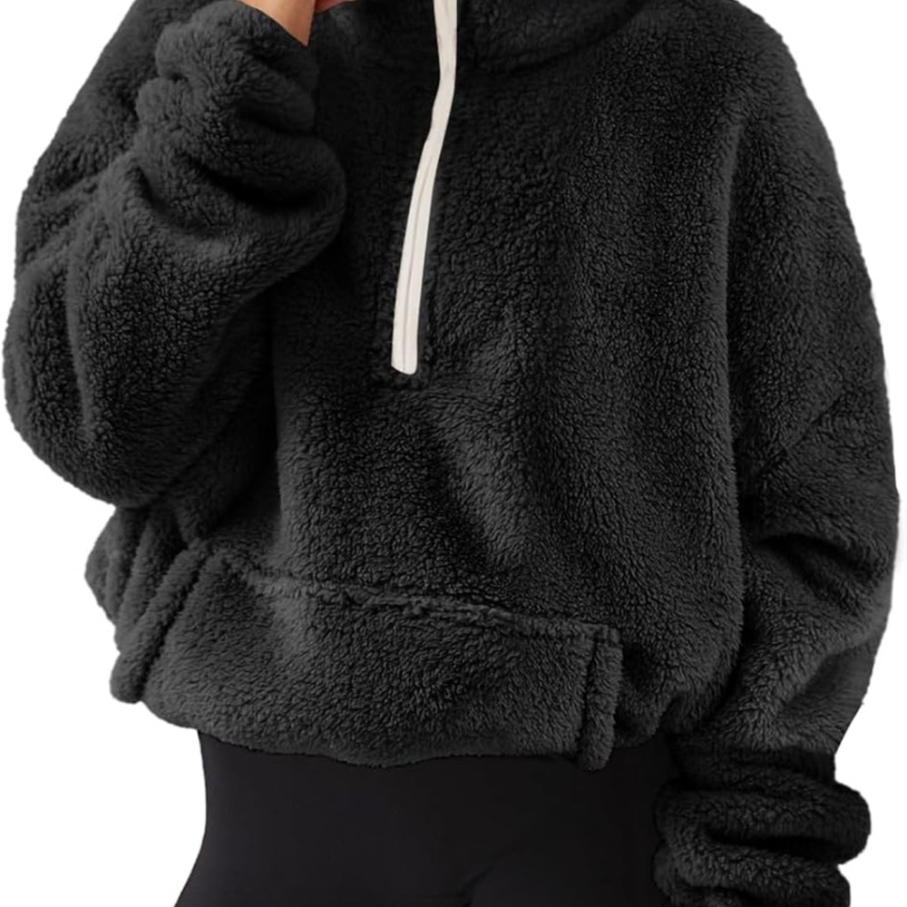 Black Sherpa Half-Zip Pullover